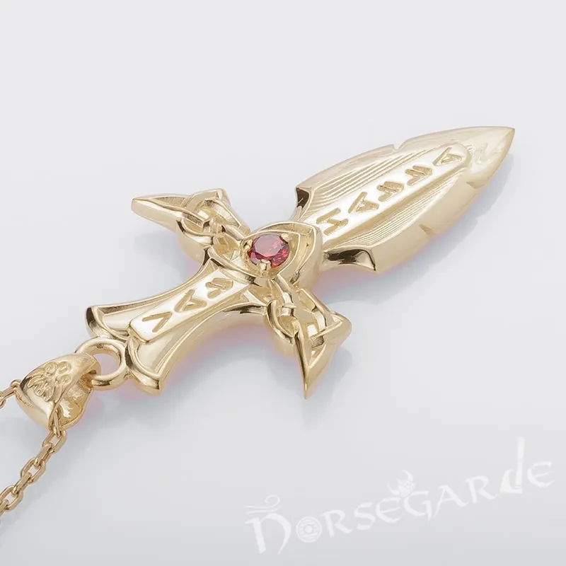 Handcrafted Valhalla Dagger Pendant - Gold with Ruby