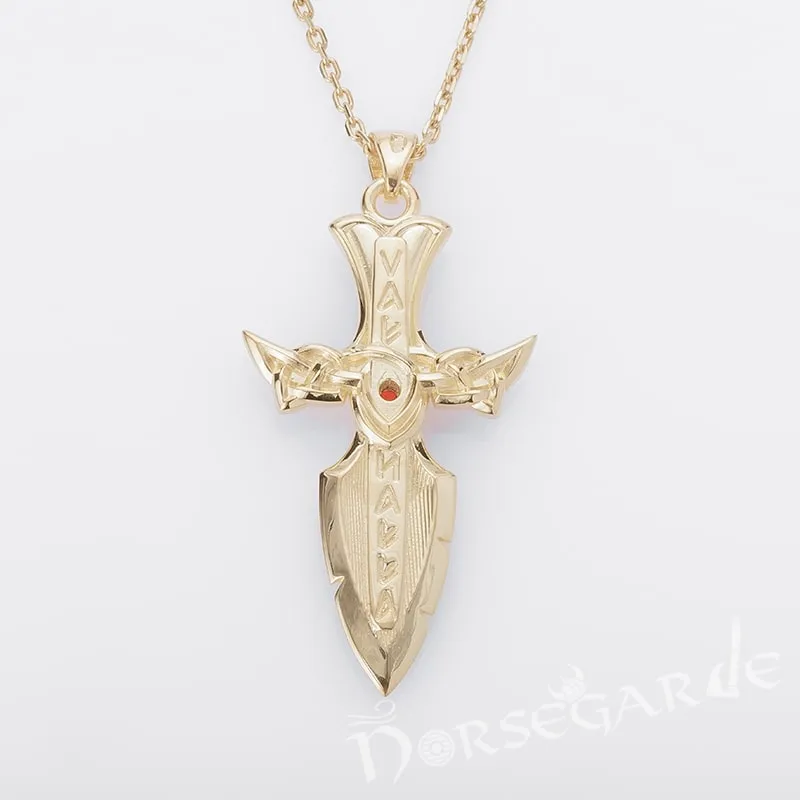 Handcrafted Valhalla Dagger Pendant - Gold with Ruby