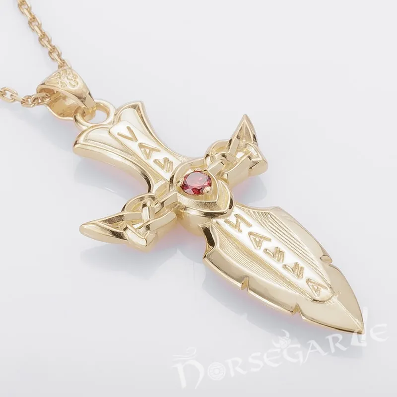 Handcrafted Valhalla Dagger Pendant - Gold with Ruby