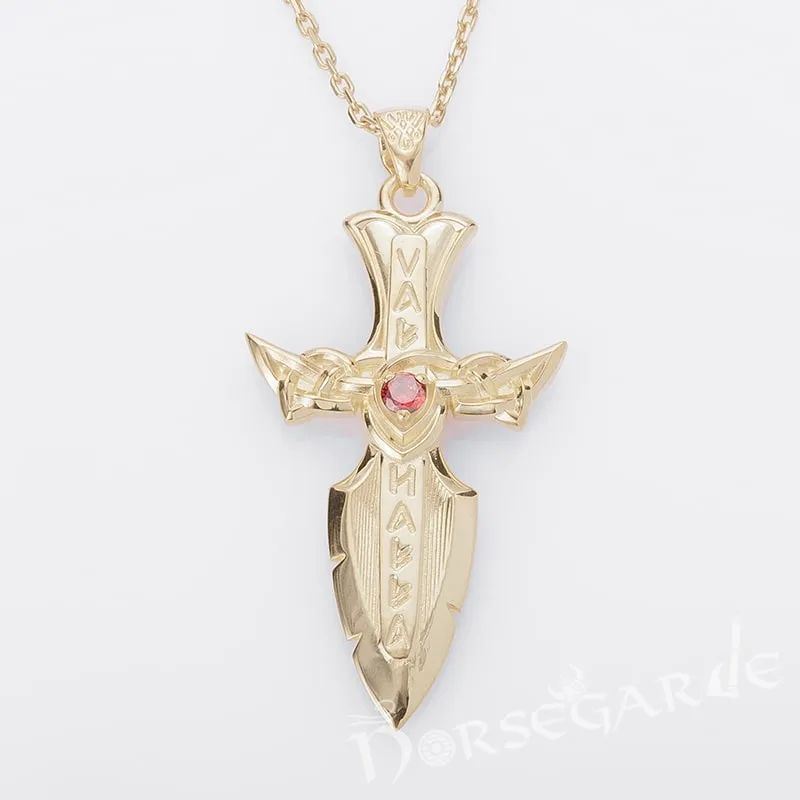 Handcrafted Valhalla Dagger Pendant - Gold with Ruby