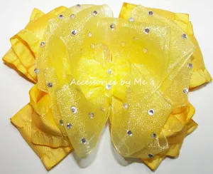 High Glitz Bright Yellow Organza Ruffle Hair Bow