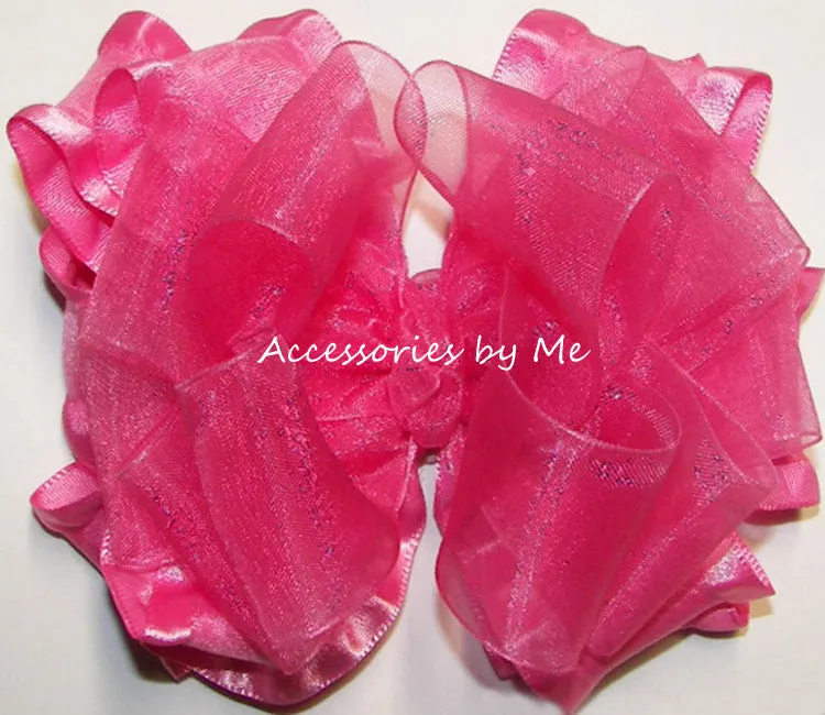 Hot Pink Organza Ruffle Hair Bow