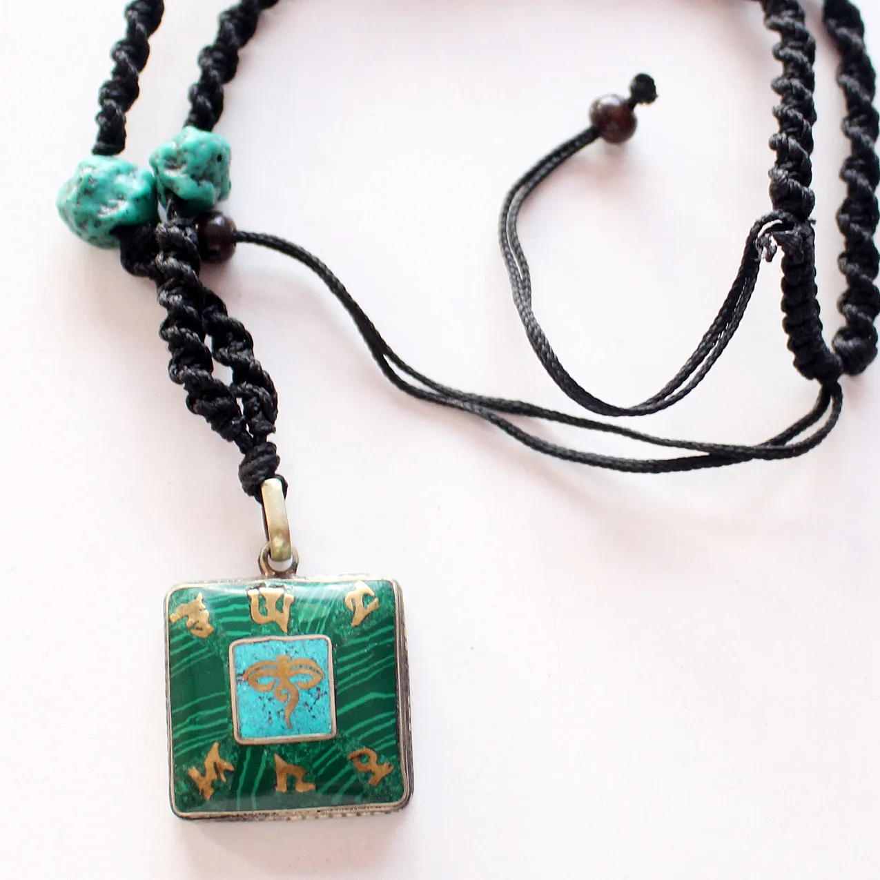 Inlaid Green Square Buddha Eye Pendant