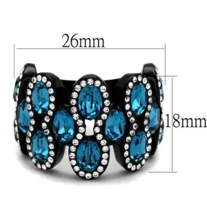 IP Black(Ion Plating) Stainless Steel Ring with Top Grade Crystal in Aquamarine for Women Style TK2289