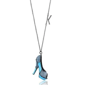 IP Light Black (IP Gun) Stainless Steel Chain Pendant with Top Grade Crystal in Aquamarine for Women Style TK2704