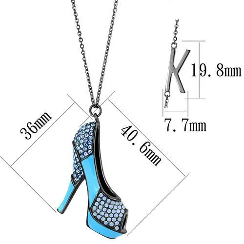 IP Light Black (IP Gun) Stainless Steel Chain Pendant with Top Grade Crystal in Aquamarine for Women Style TK2704