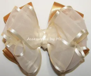 Ivory Gold Organza Satin Hair Bow