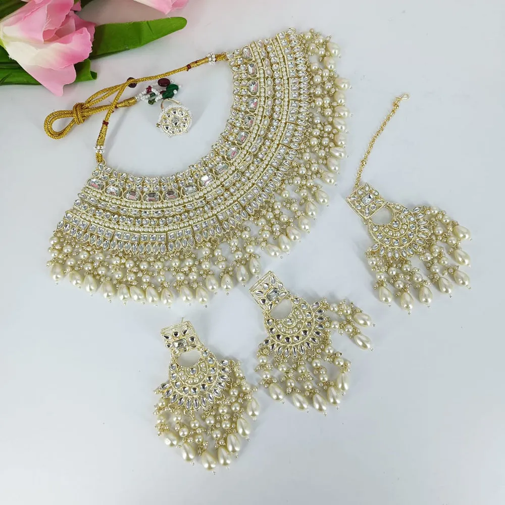 JewelMaze Gold Plated Kundan Stone And Pearls Choker Necklace Set