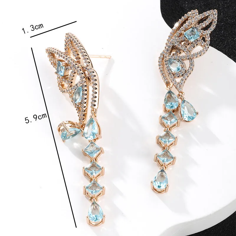 Jewelry Caibao Series Colorful Artificial Gemstone Butterfly Earrings Women's High-end Light Luxury Niche Long Earrings