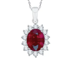 KATARINA Diamond and Oval Cut Ruby Pendant Necklace (1 3/4 cttw)