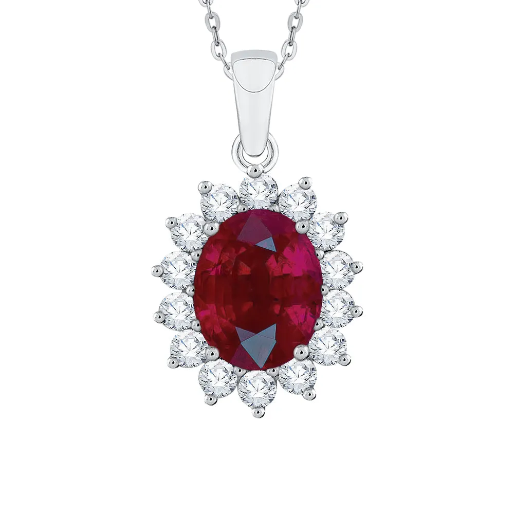 KATARINA Diamond and Oval Cut Ruby Pendant Necklace (1 3/4 cttw)