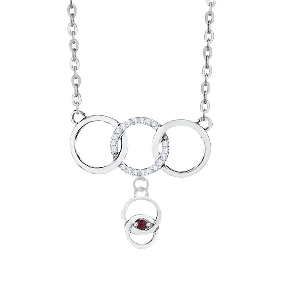 KATARINA Diamond and Ruby Interlock Circle Pendant Necklace (1/8 cttw)