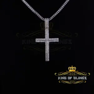 King Of Bling's 925 Sterling Silver 0.25CT Real Diamond Round Cut Cross White Necklace Pendant