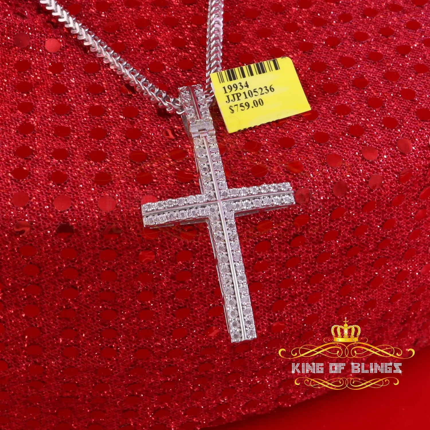 King Of Bling's 925 Sterling Silver 0.25CT Real Diamond Round Cut Cross White Necklace Pendant