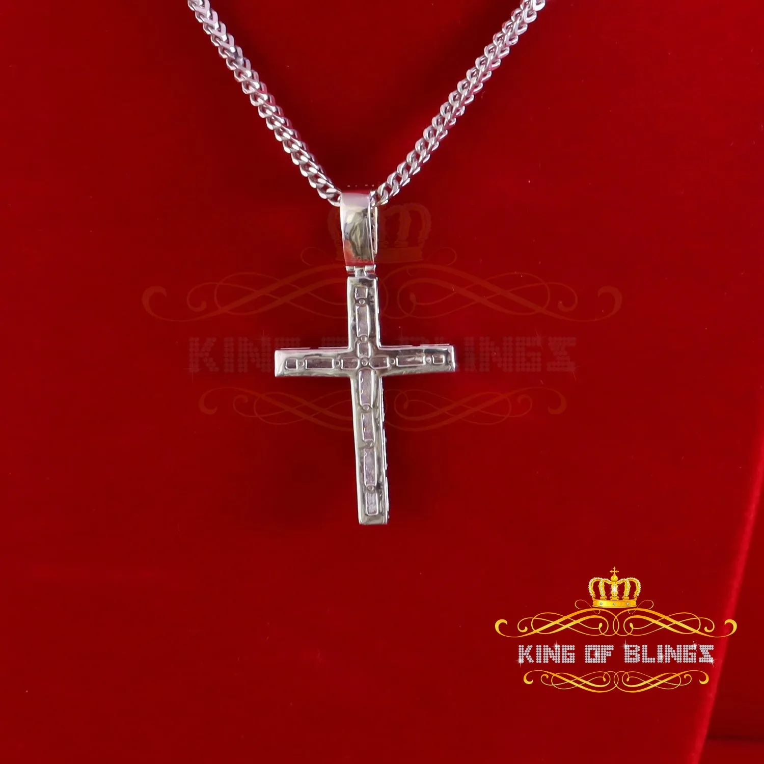 King Of Bling's 925 Sterling Silver 0.25CT Real Diamond Round Cut Cross White Necklace Pendant