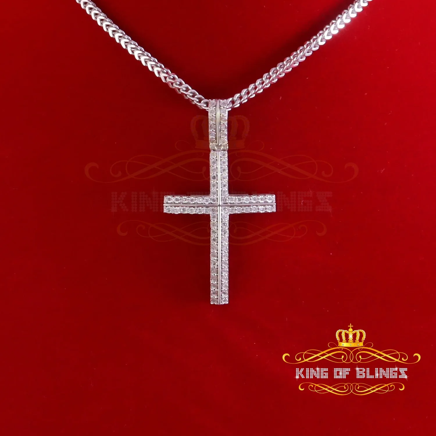 King Of Bling's 925 Sterling Silver 0.25CT Real Diamond Round Cut Cross White Necklace Pendant