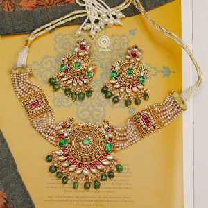 Kundan Peacock Gold Polish Silver Choker Set