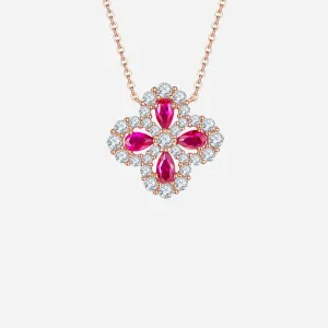 Lab-Grown Ruby 925 Sterling Silver Flower Shape Necklace