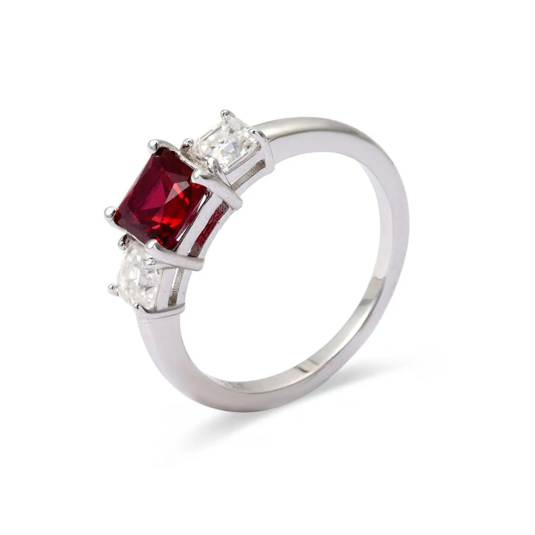 Lab Grown Ruby Three Stone Ring