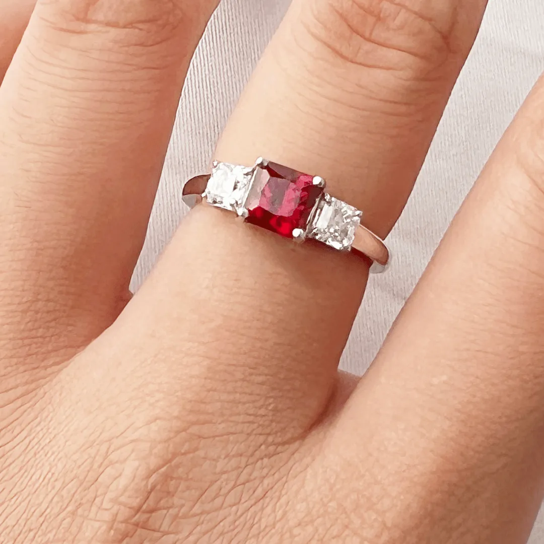 Lab Grown Ruby Three Stone Ring