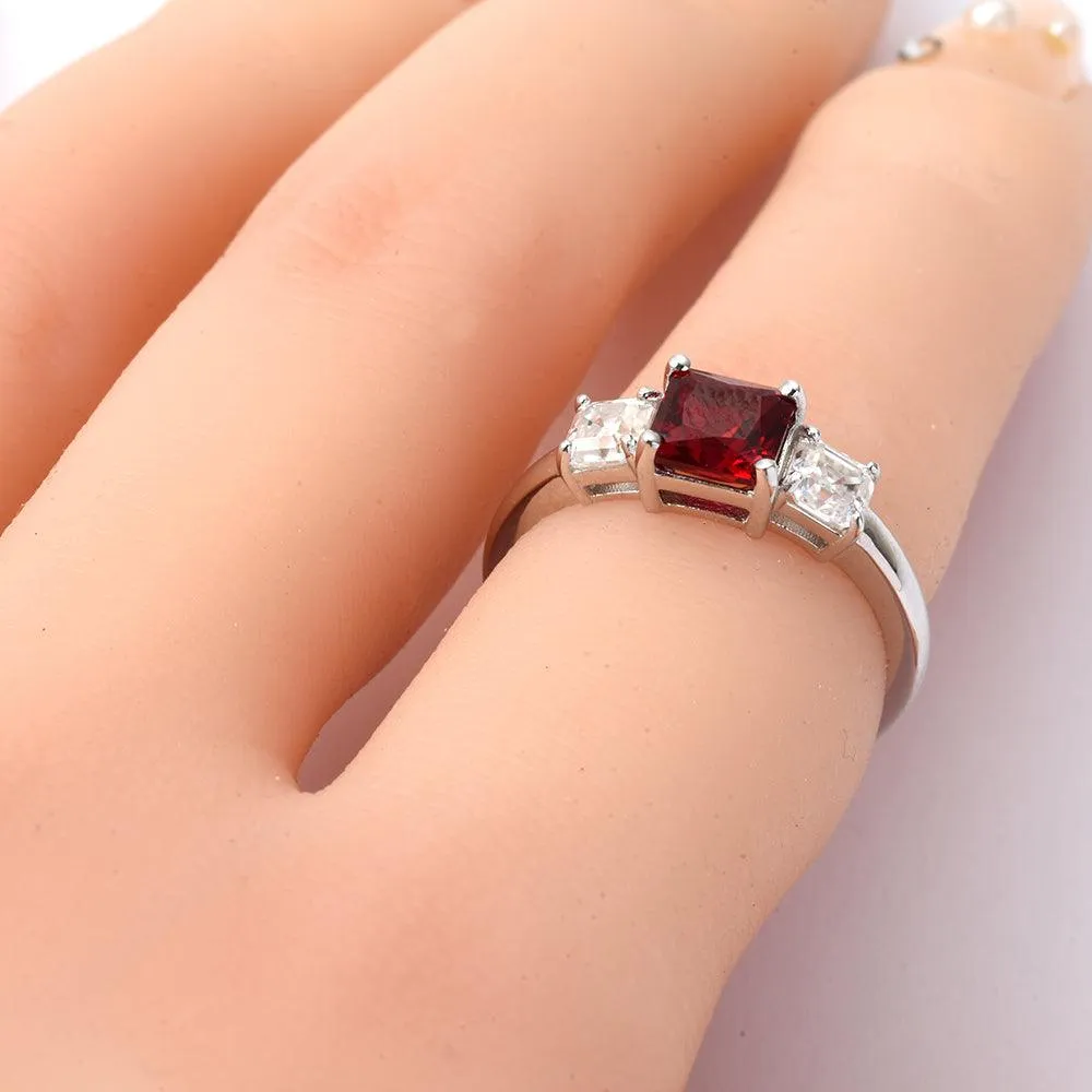 Lab Grown Ruby Three Stone Ring