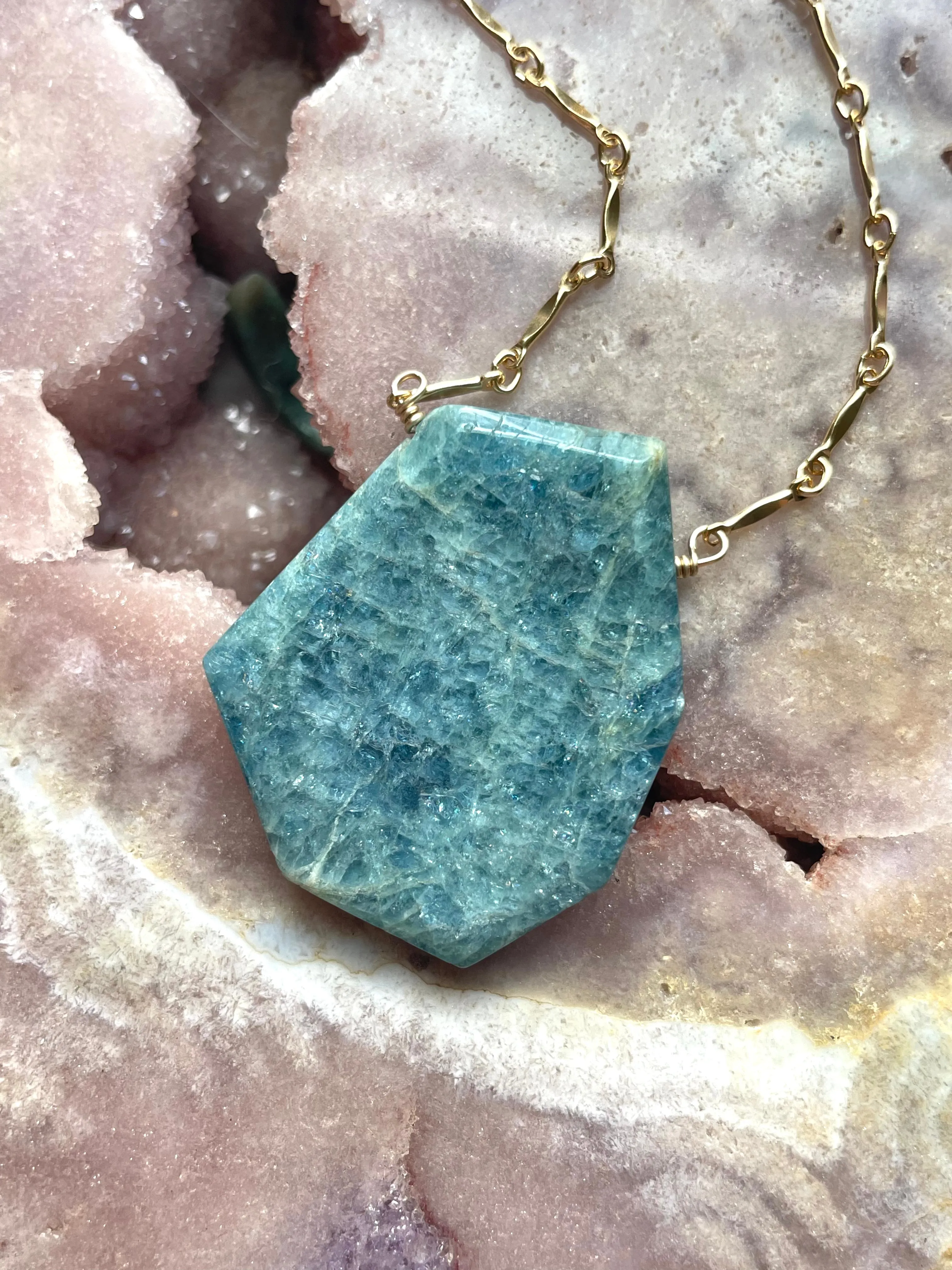 Large Blue Aquamarine Statement Necklace Gold Filled