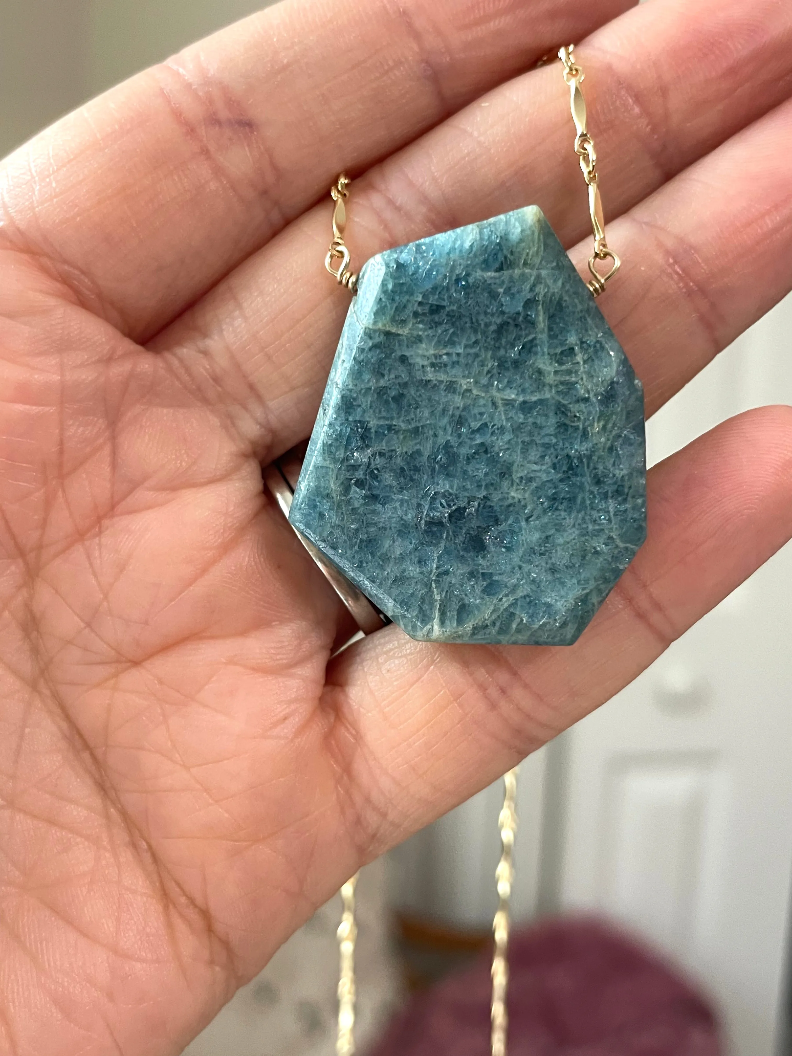 Large Blue Aquamarine Statement Necklace Gold Filled