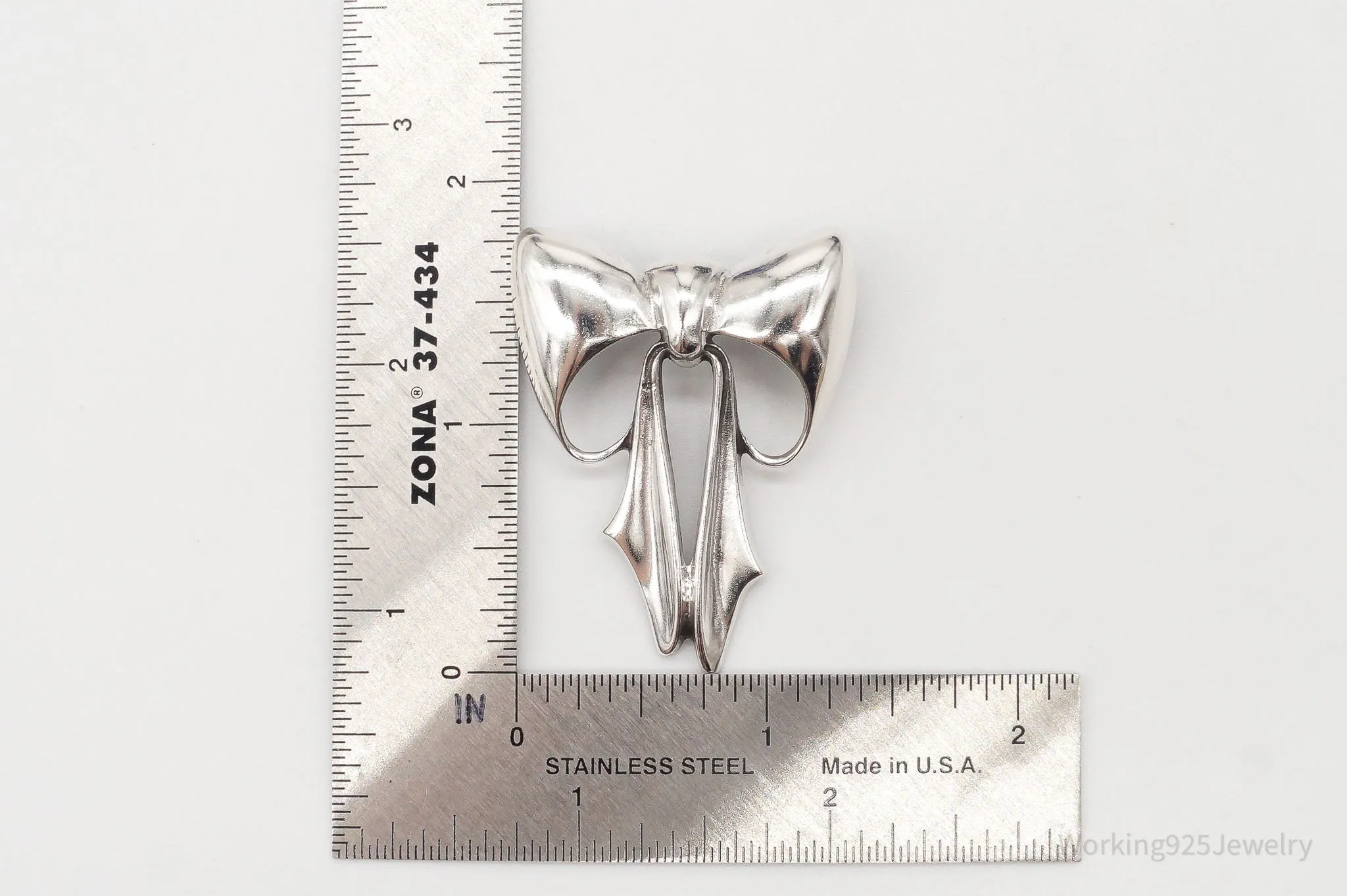 Large Vintage Sterling Silver Ribbon Bow Pendant Brooch Pin