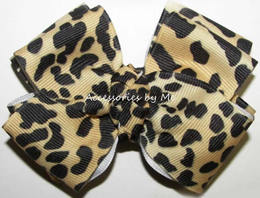 Leopard Beige Black Hair Bow