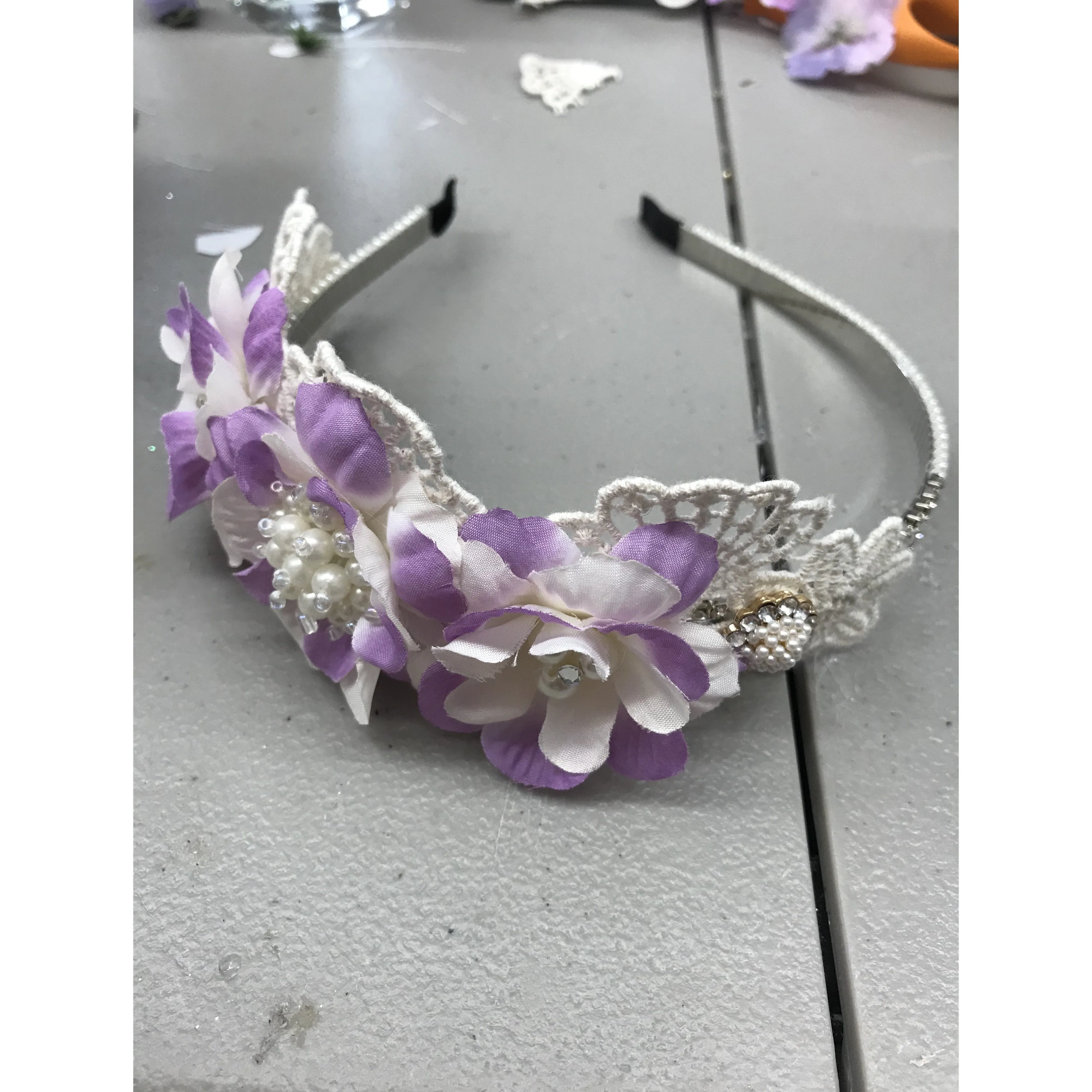 Lilac and Ivory Flower Headband