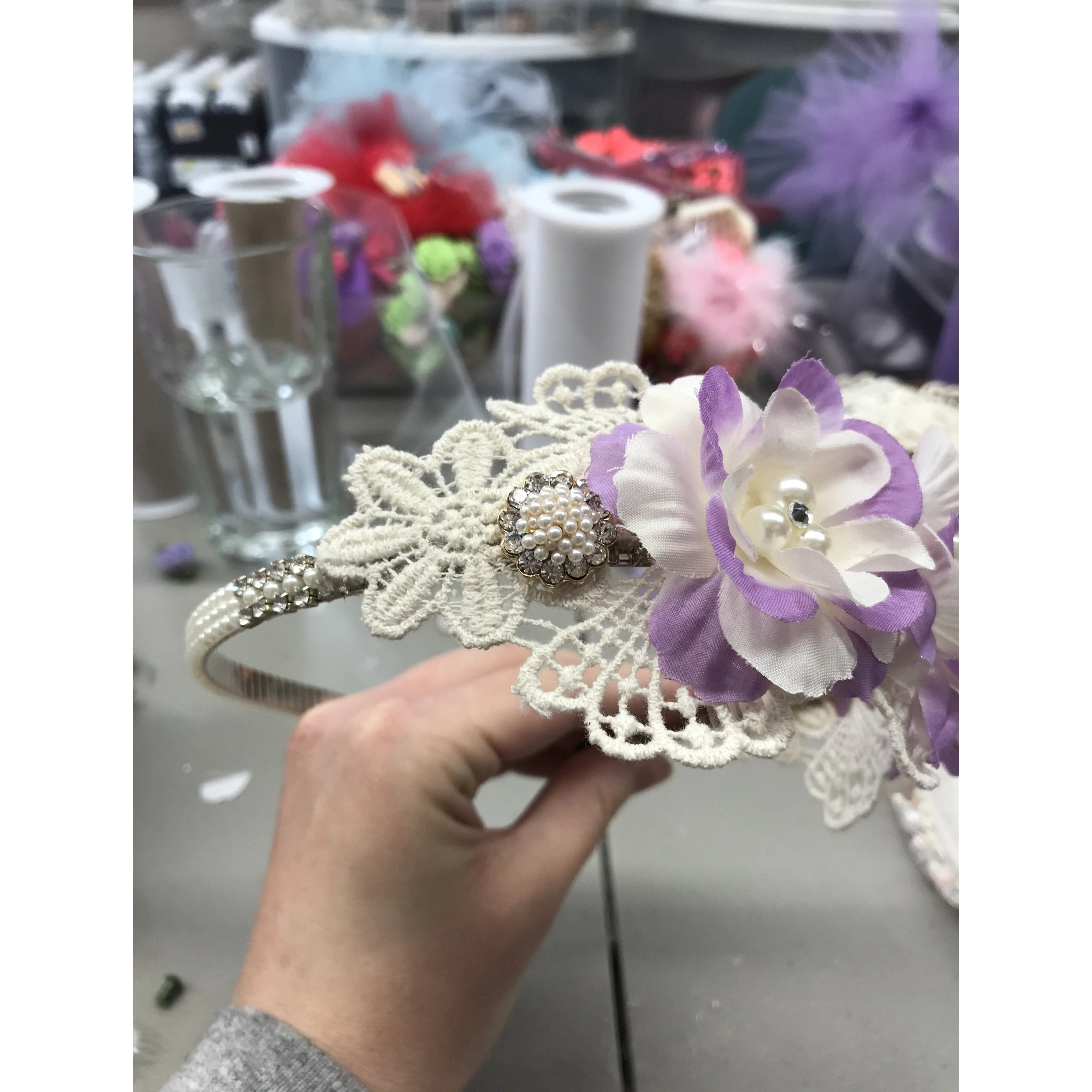 Lilac and Ivory Flower Headband