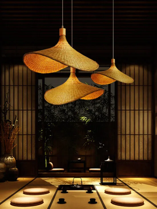 Madhada Bamboo Weave Straw Hat Pendant Lamp