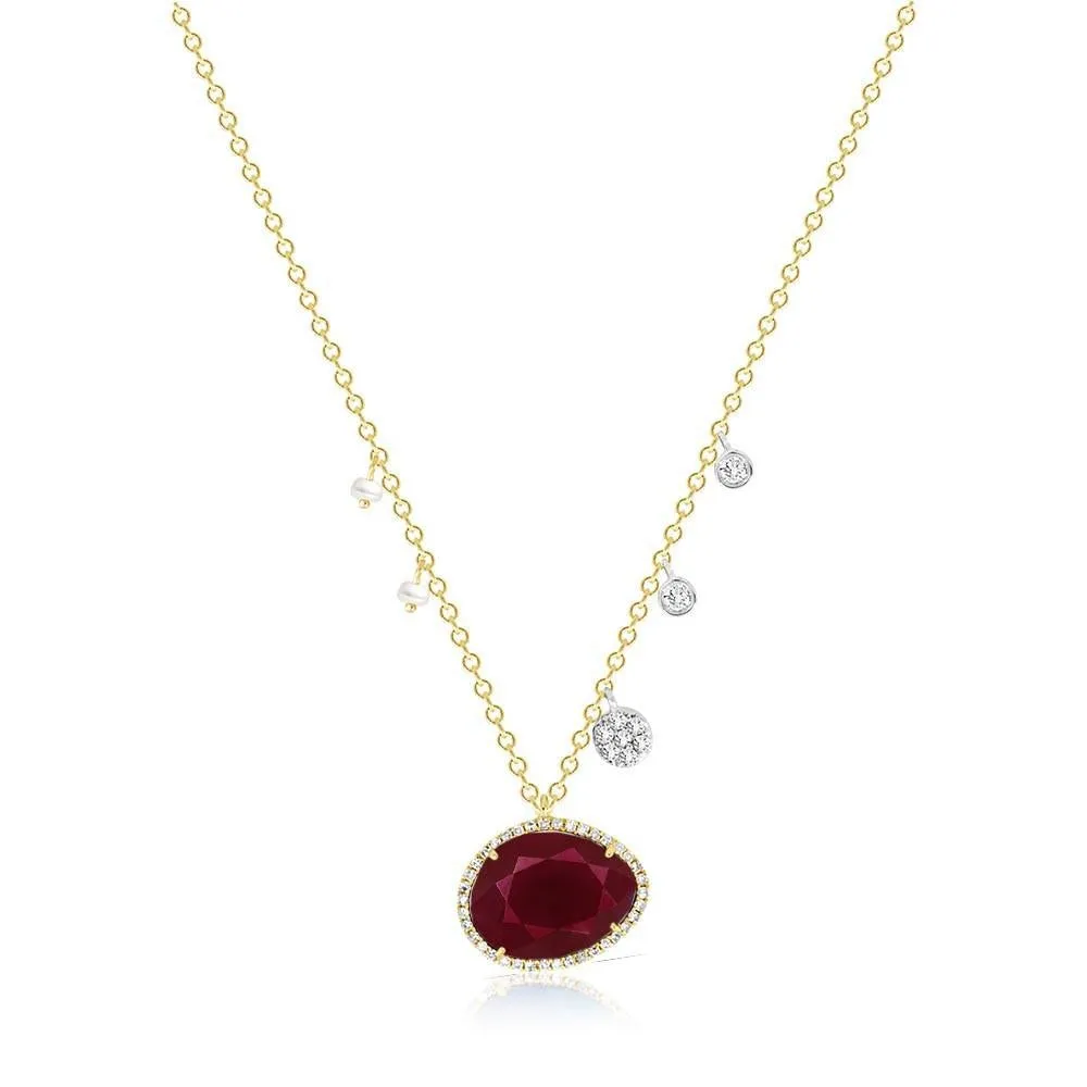 Meira T - Ruby Off-Centered Pearls & Diamond Charms - Yellow Gold