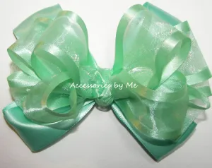 Mint Organza Satin Trim Hair Bow