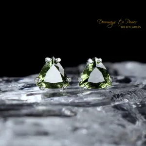 Moldavite Gemstone Crystal Earrings in SS