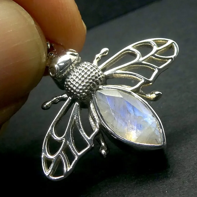 Moonstone Ring, Bee Motif, 925 Sterling Silver