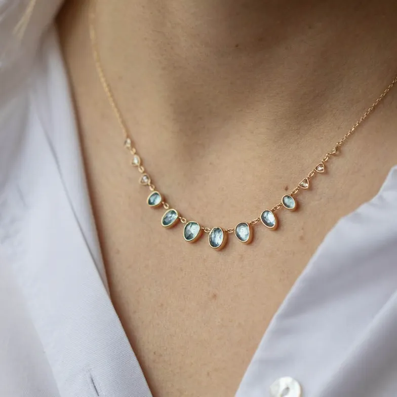 Multi Aquamarine and Diamonds Necklace