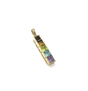 Multi-Color Gemstone Bar Pendant