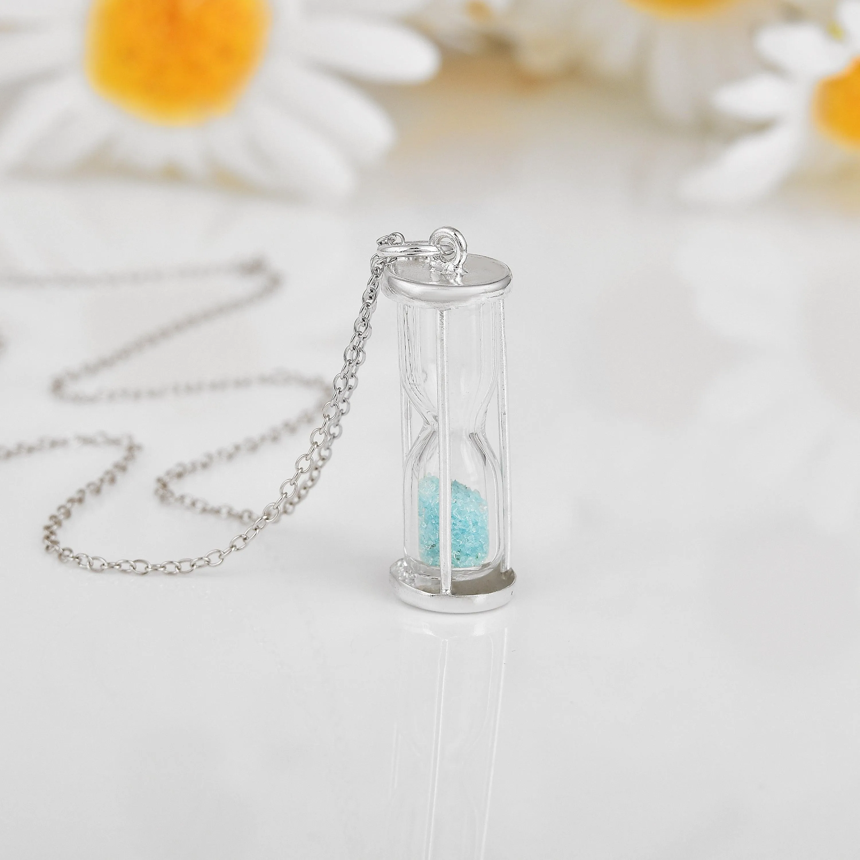 Natural Aquamarine Hourglass Pendant Necklace