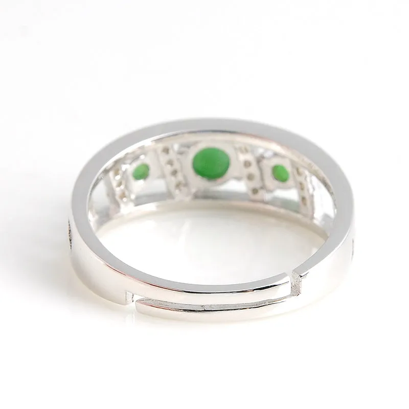 Natural Jade Ring Jadeite Silver Adjustable Ring WR1