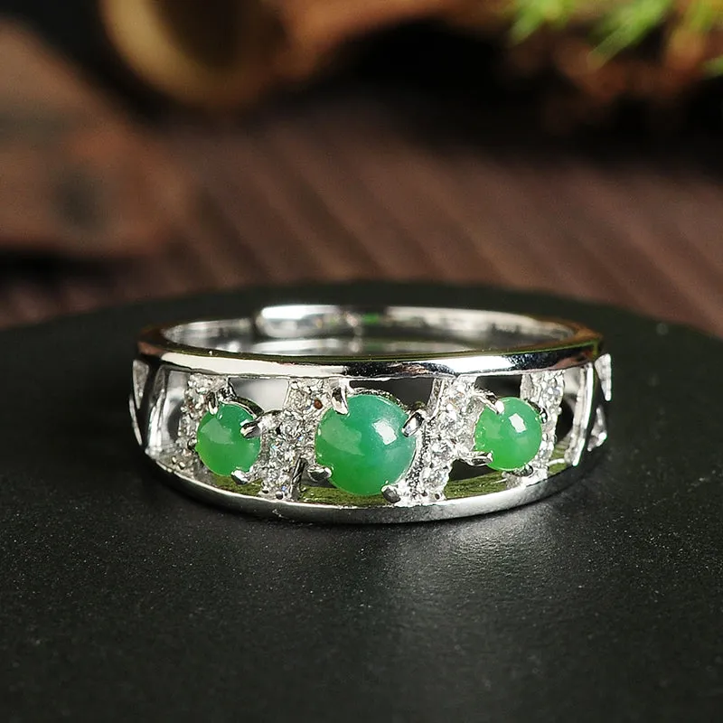 Natural Jade Ring Jadeite Silver Adjustable Ring WR1