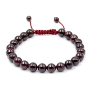 Natural Red Garnet 8mm Gemstone Healing Power Crystal Adjustable Macrame Bracelet