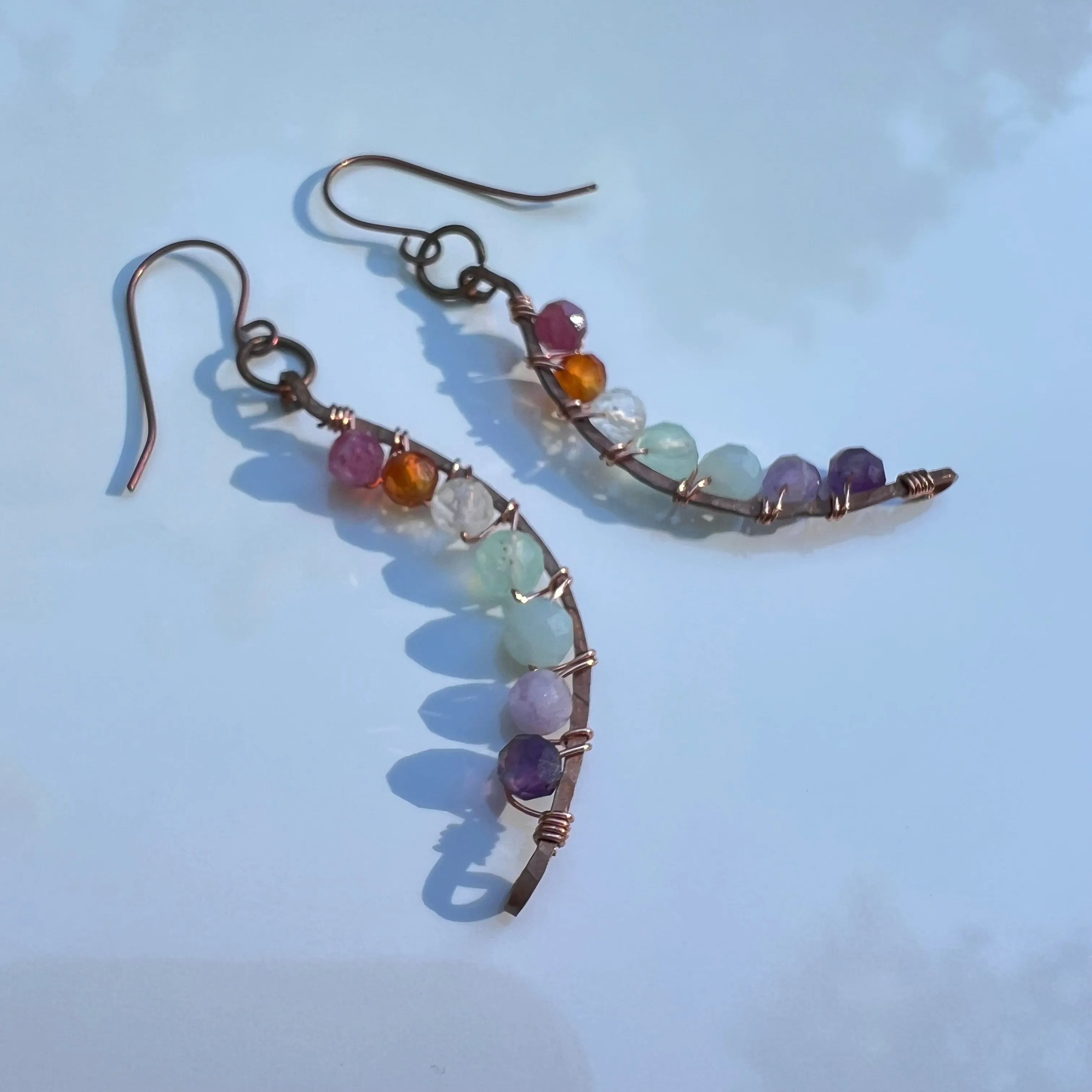 Pastel Rainbow Gemstone Moon Earrings