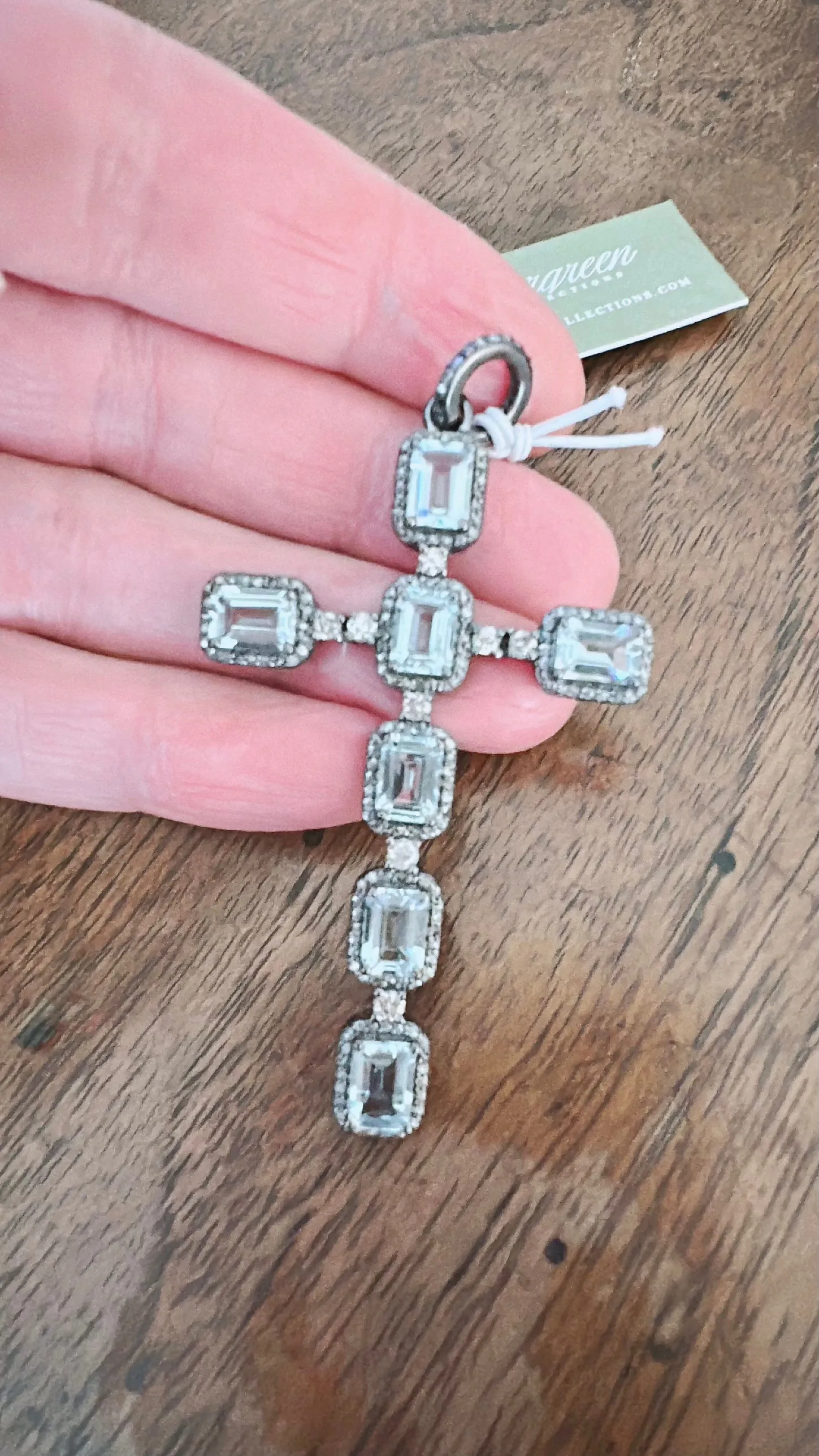 Pave Diamond and Aquamarine Cross