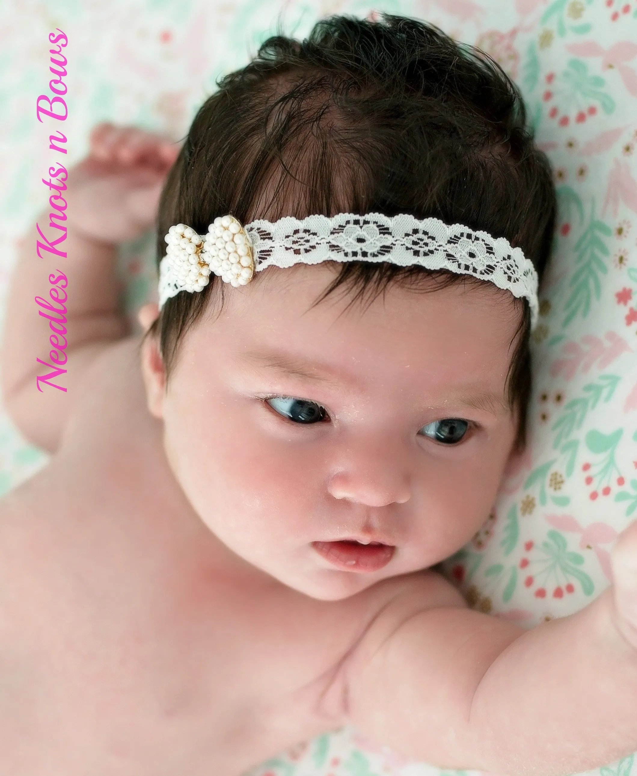 Pearl Bow Lace Headband, Infants, Newborns, Baby Christening, Blessing Headband