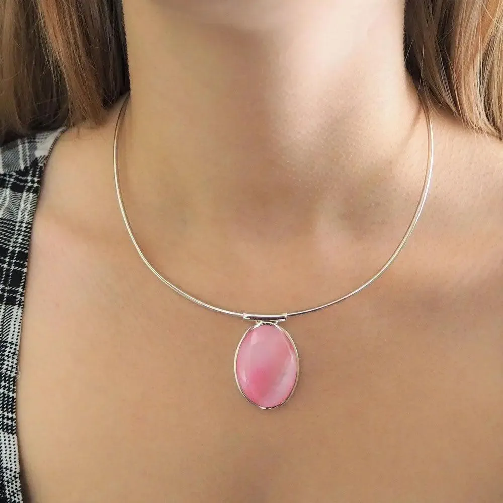 Personalised Sterling Silver Pink Mother Of Pearl Choker Hand Engraved