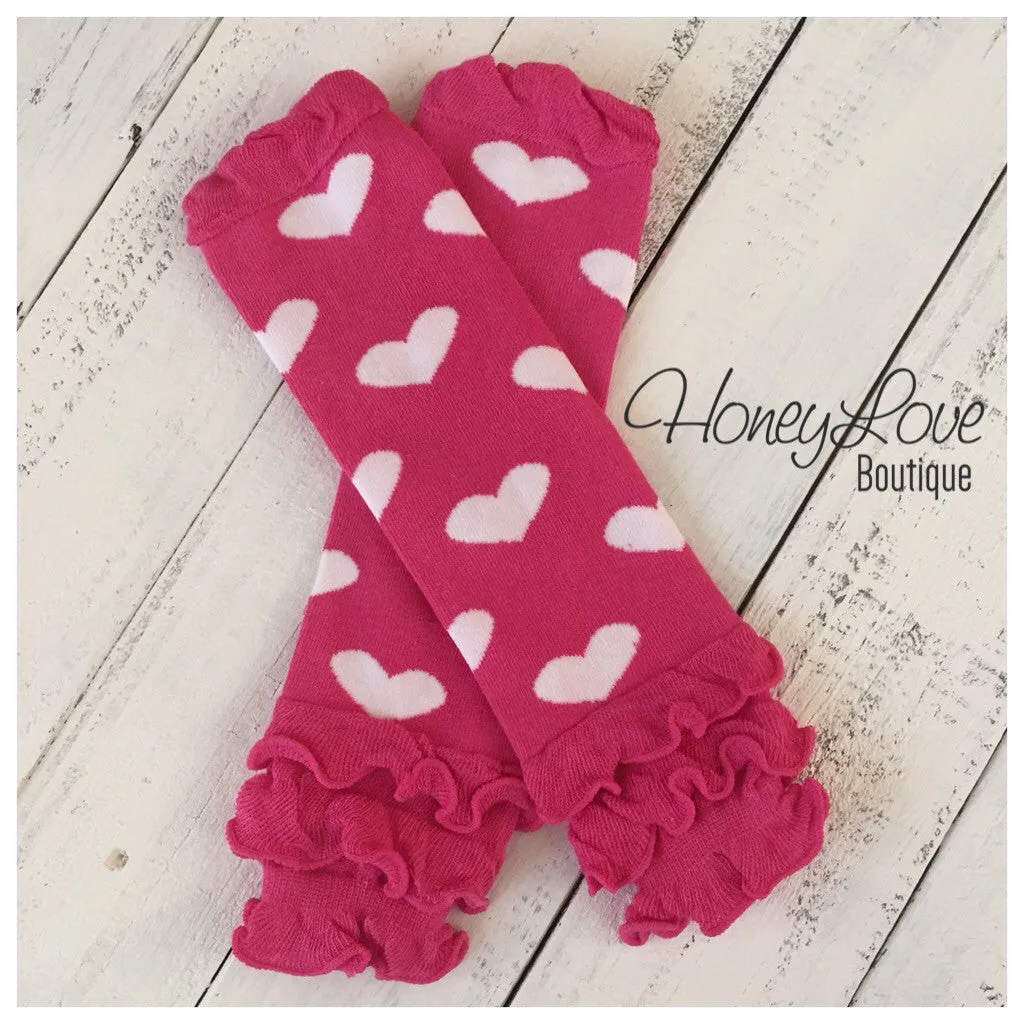 Pink and White Heart Ruffle bottom leg warmers and optional flower headband