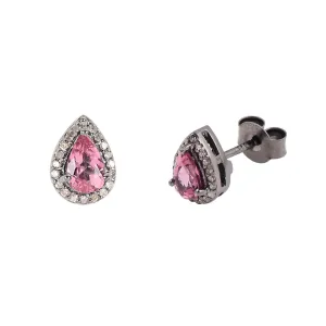 Pink Tourmaline & Diamond Halo Earrings