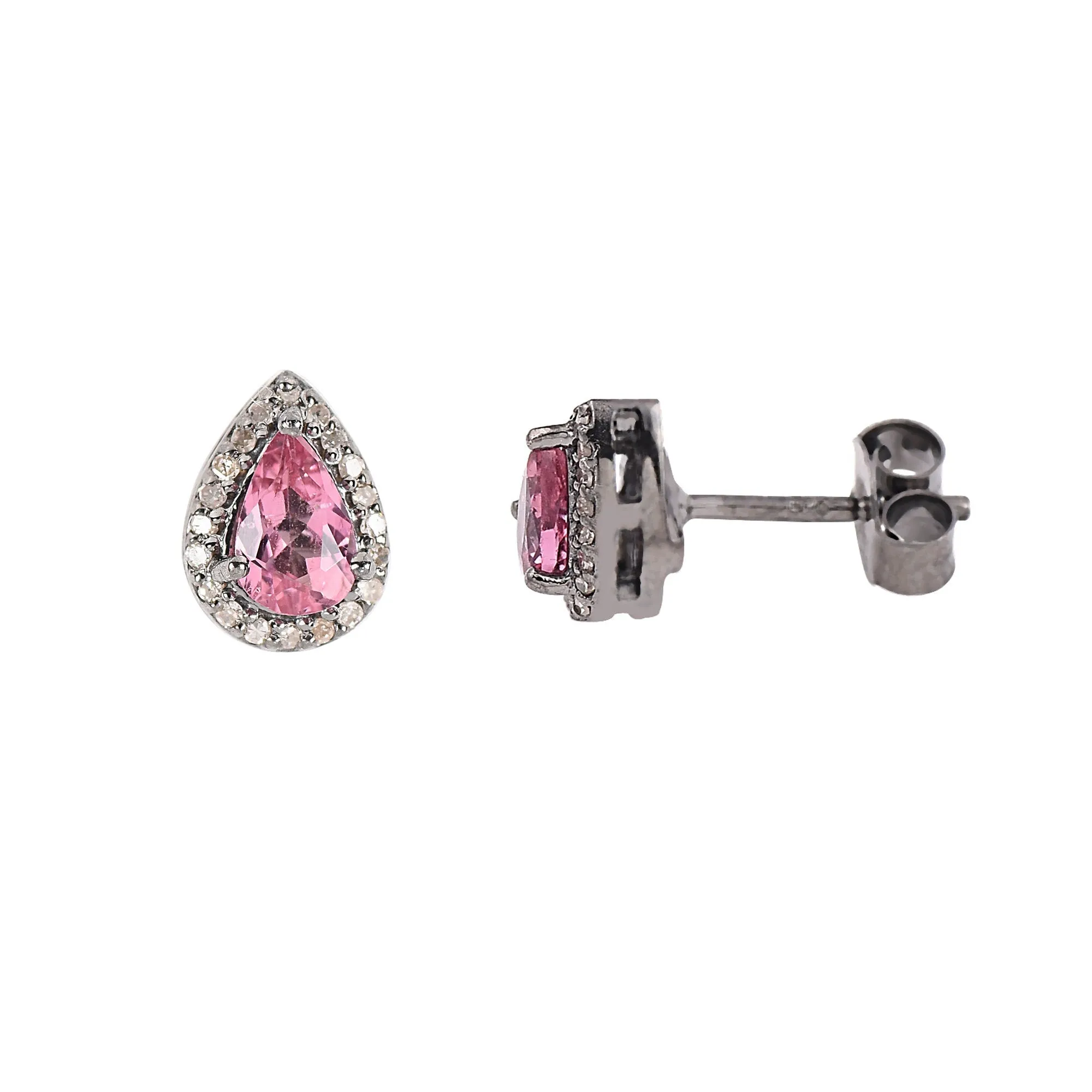 Pink Tourmaline & Diamond Halo Earrings