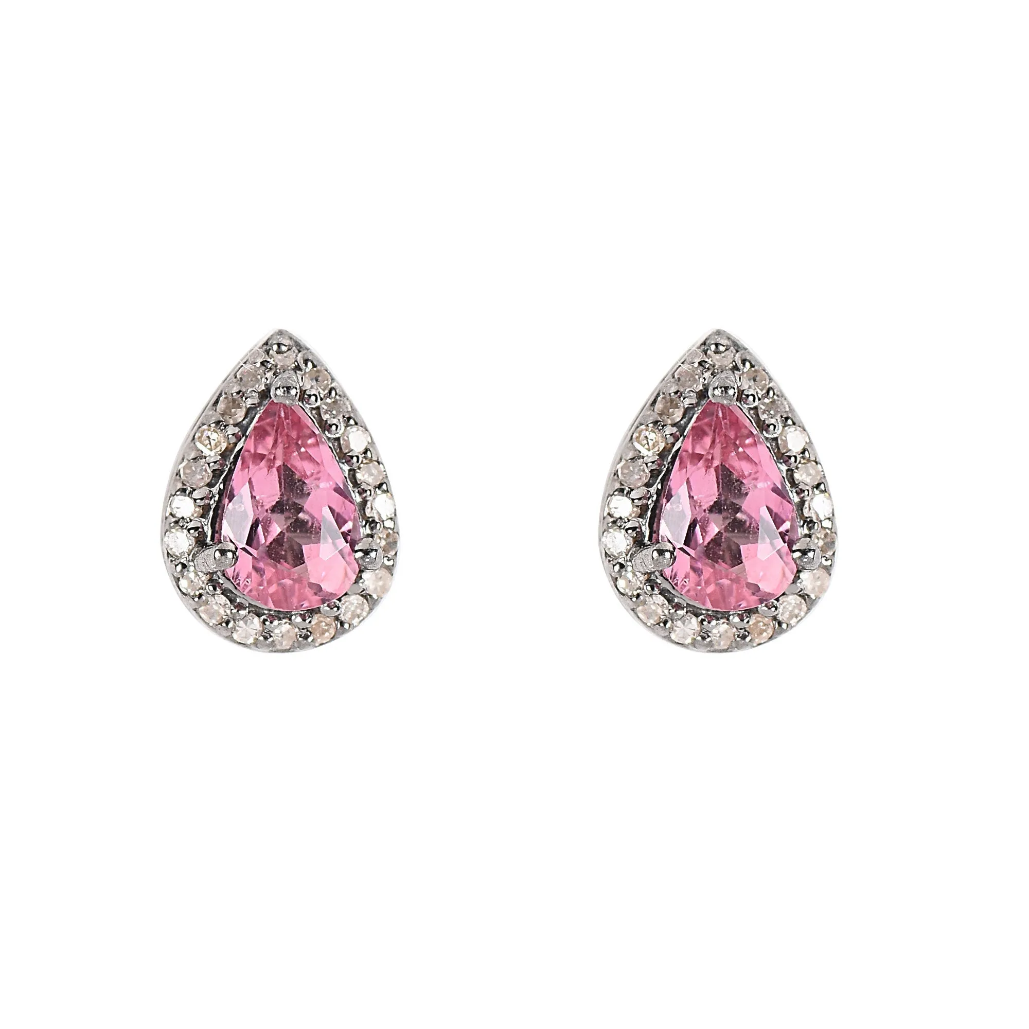 Pink Tourmaline & Diamond Halo Earrings